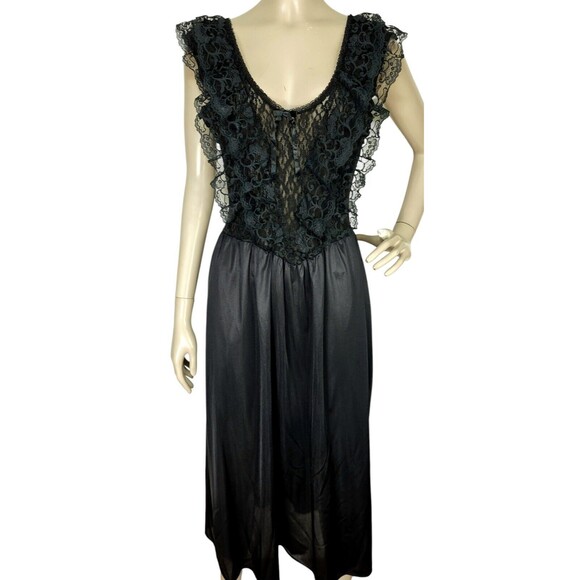 Vintage Other - Vintage 80s Sexy Black Frilly Lace Peignoir Lingerie Nightgown Cinema Etoile S/M